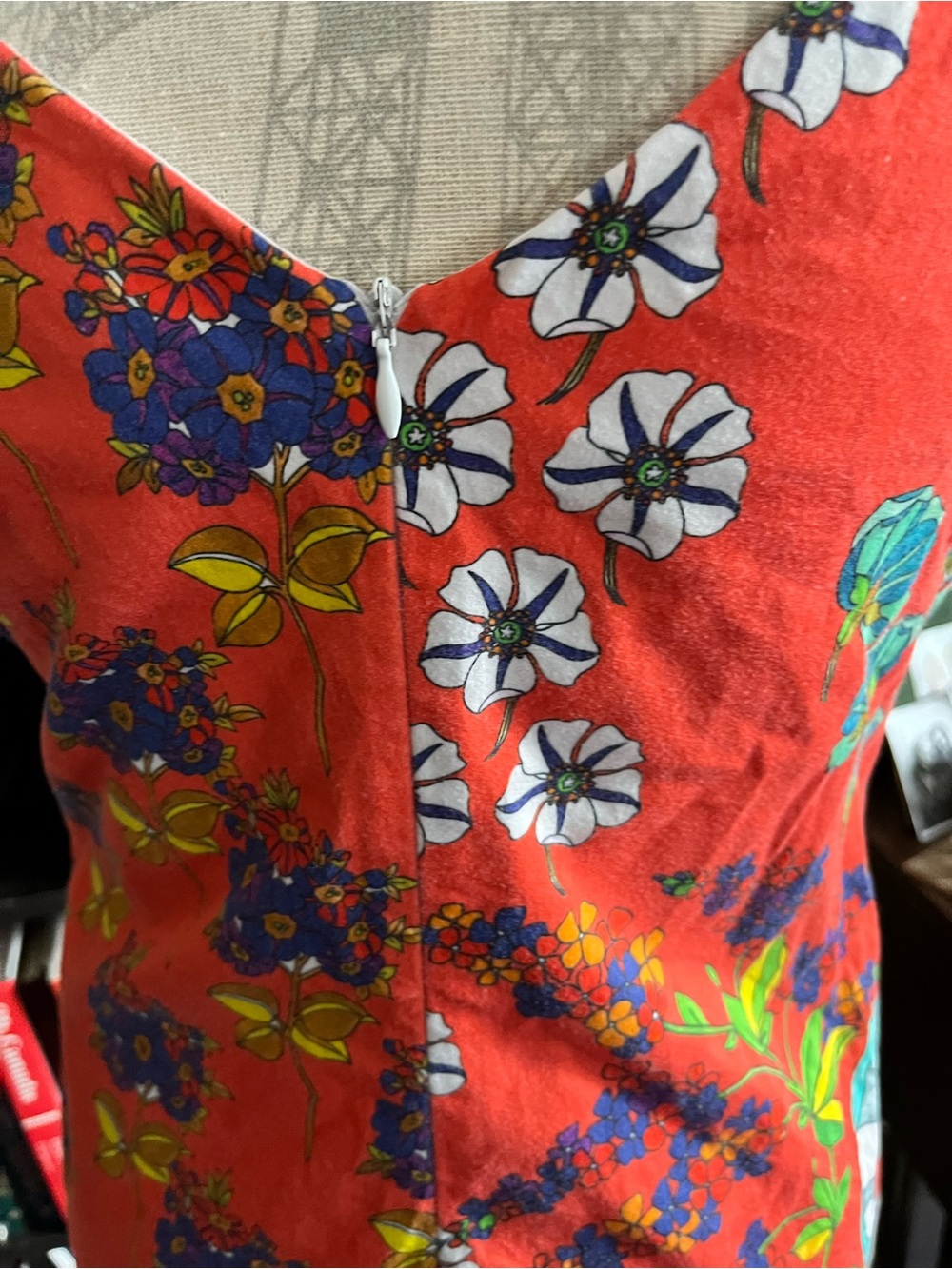 Vintage Paul Brial Bright Floral Midi Dress in Red and Multicolor 8-10 - Picture 6 of 7